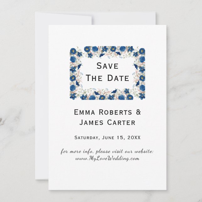 Blue Hydrangea Save the Date Card (Front)