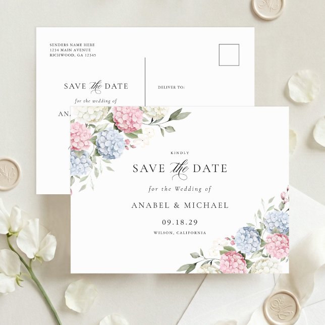 Blue Hydrangea Save the Date Invitation Postcard (Creator Uploaded)
