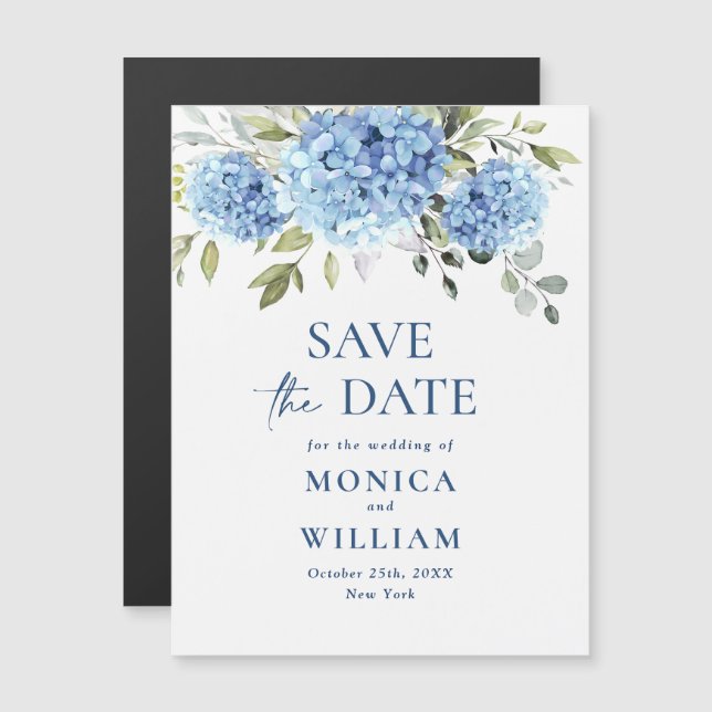 Blue Hydrangea Save the Date Magnetic Card (Front/Back)