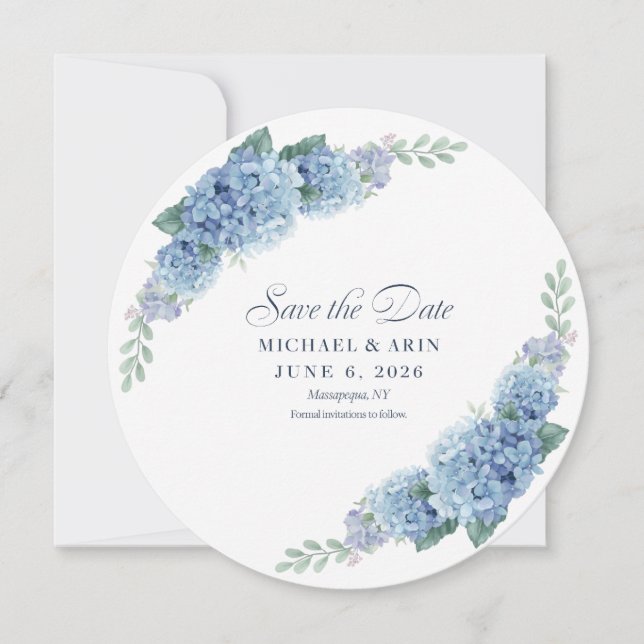 Blue Hydrangea Save The Dates Save The Date (Front)