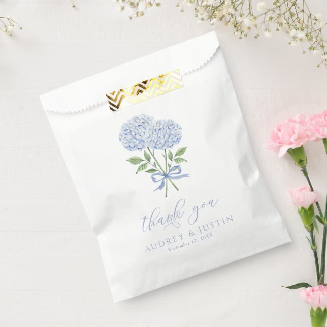 Blue Hydrangea Script Thank You Customised Wedding Favour Bag (Sealed)