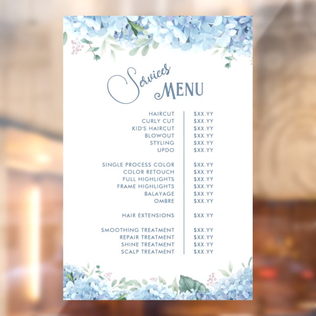 Blue Hydrangea Services Menu (Sheet 2)