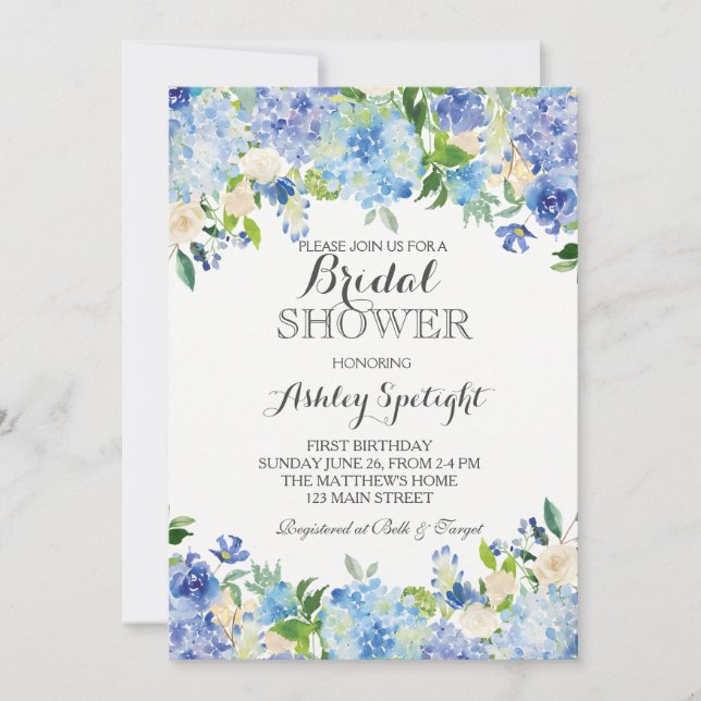 Blue hydrangea Shower Invitation (Front)