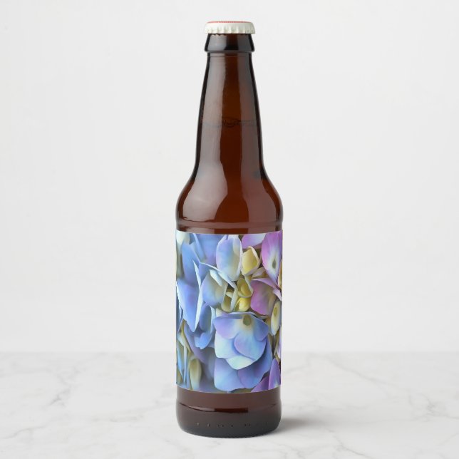 Blue Hydrangea Shrub Artistic Bossom Beer Bottle Label (Front)