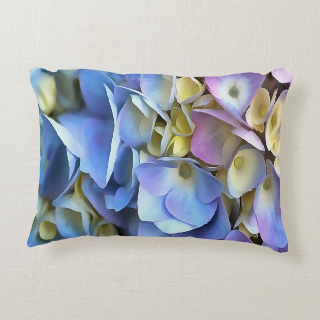 Blue Hydrangea Shrub Artistic Bossom Decorative Cushion (Back)