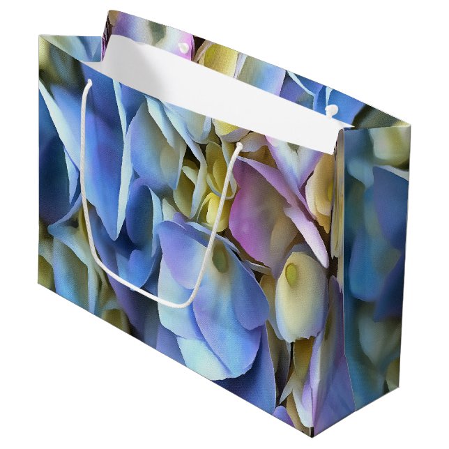 Blue Hydrangea Shrub Artistic Bossom Large Gift Bag (Front Angled)