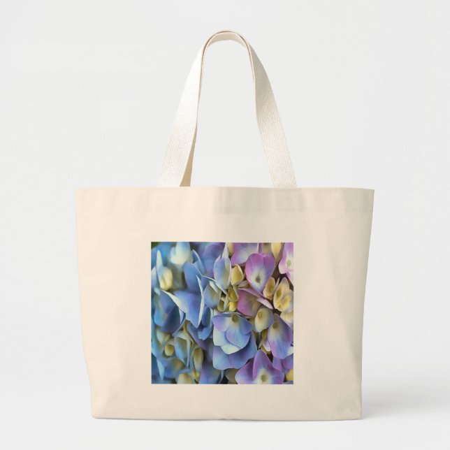 Blue Hydrangea Shrub Artistic Bossom Large Tote Bag (Front)