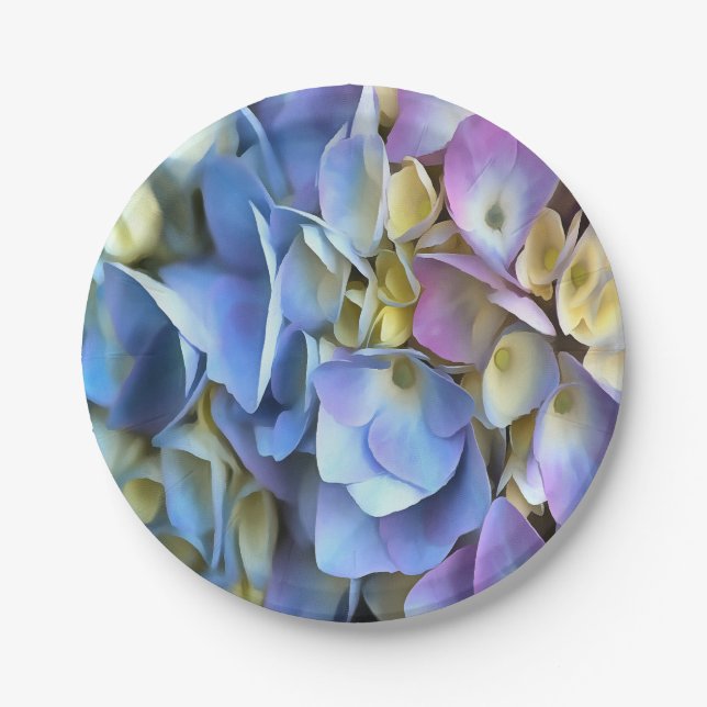 Blue Hydrangea Shrub Artistic Bossom Paper Plate (Front)
