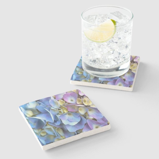 Blue Hydrangea Shrub Artistic Bossom Stone Coaster (Side)
