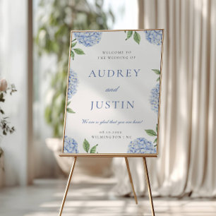 Blue Hydrangea Simple Border, XL Wedding Welcome Poster