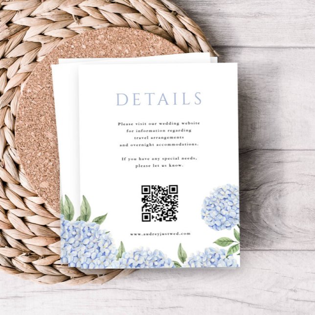 Blue Hydrangea Simple Detail QR Code Enclosure Card (Creator Uploaded)