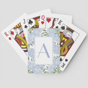 Blue Hydrangea Single Initial Monogram Custom Playing Cards