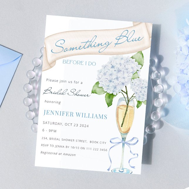 Blue Hydrangea Something Blue Bridal Shower  Invitation (Something Blue Before I Do Blue Hydrangea Bridal Shower Invitation)