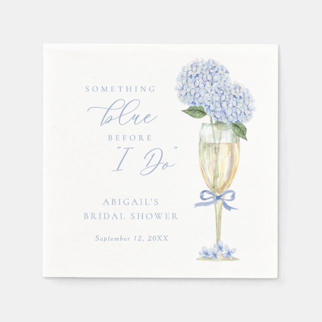 Blue Hydrangea Something Blue Personalized Napkin (Front)
