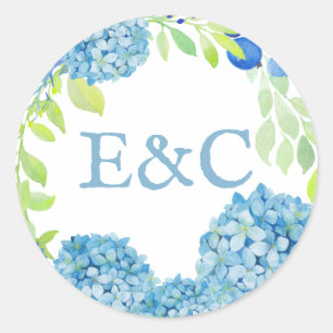 Blue Hydrangea Sophisticated Wedding Classic Round Sticker
