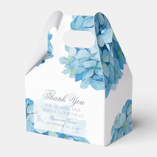 Blue Hydrangea Sophisticated Wedding Favour Box (Front Side)