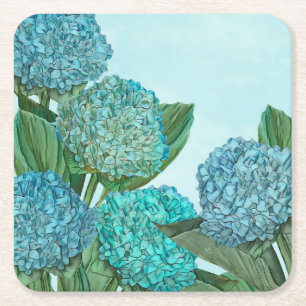 Blue Hydrangea Square Paper Coaster