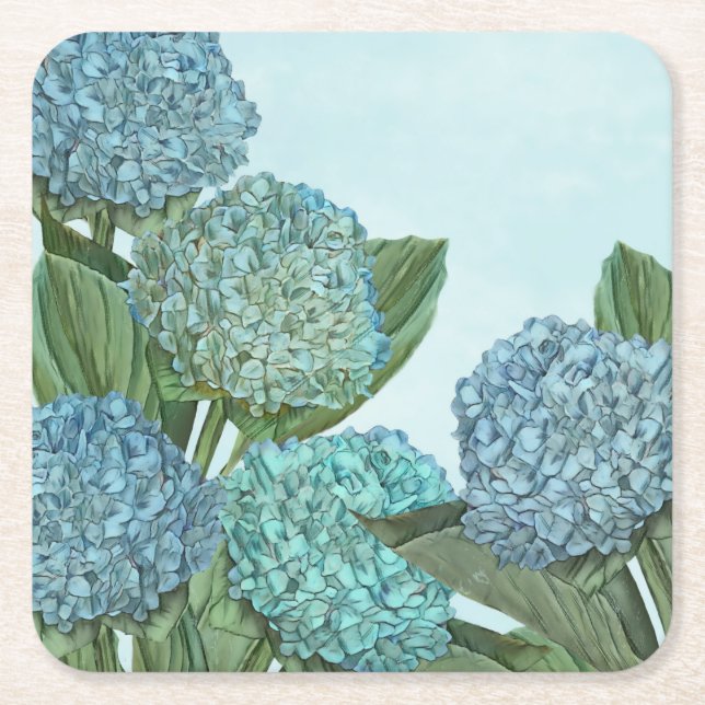 Blue Hydrangea Square Paper Coaster (Front)