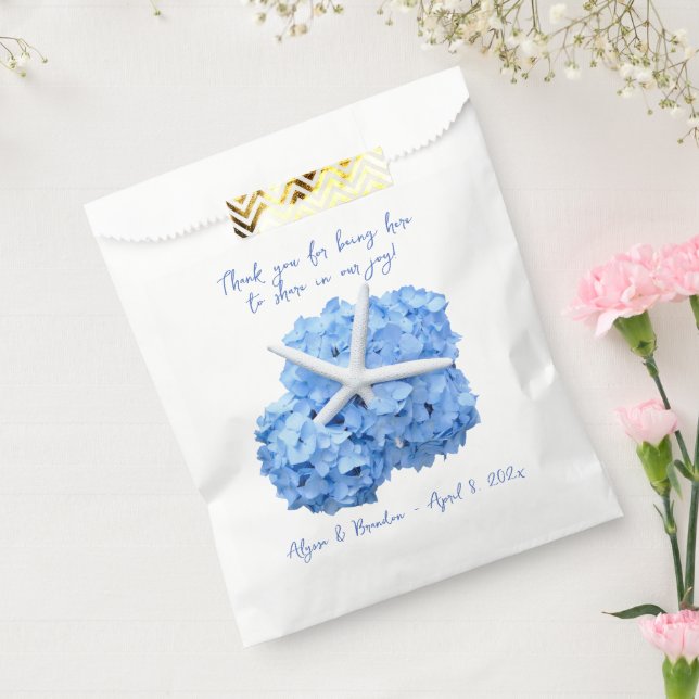 Blue Hydrangea Starfish Beach Wedding Favour Bags (Sealed)