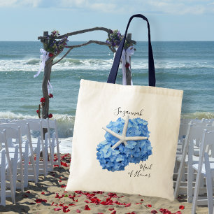 Blue Hydrangea Starfish Bridesmaid Bridal Party Tote Bag