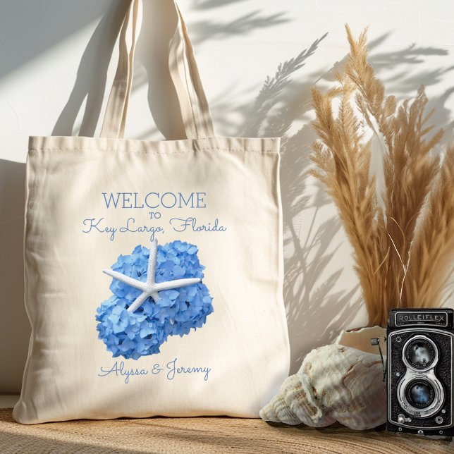 Blue Hydrangea Starfish Wedding Welcome Tote (Creator Uploaded)