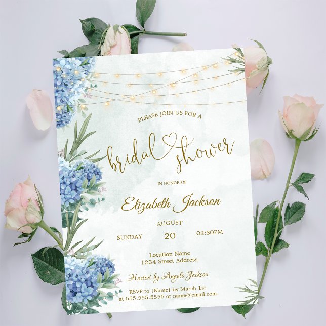  Blue Hydrangea String Lights Bridal Shower Invitation (Creator Uploaded)