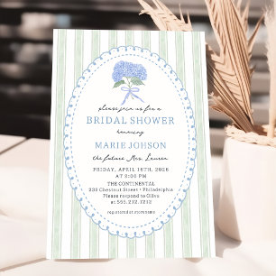 Blue Hydrangea Stripes Bridal Shower Invitation