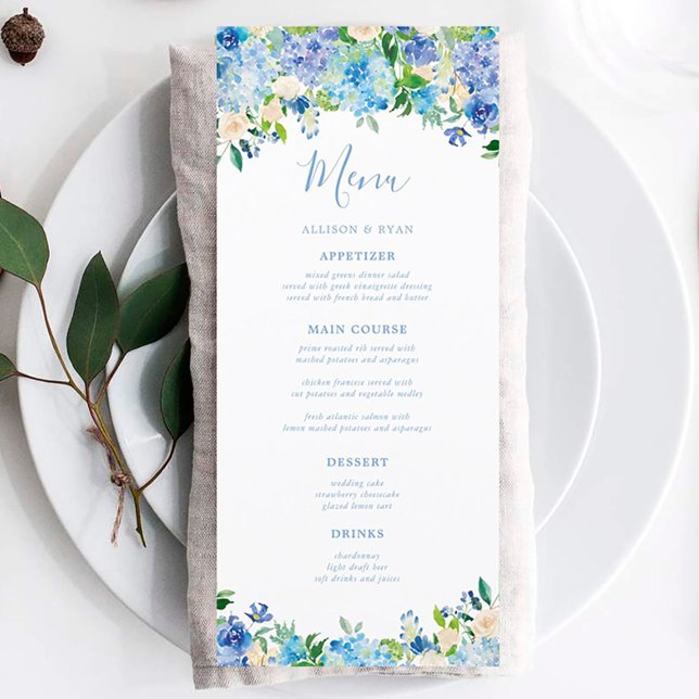 Blue Hydrangea Summer Floral Wedding Menus (Creator Uploaded)