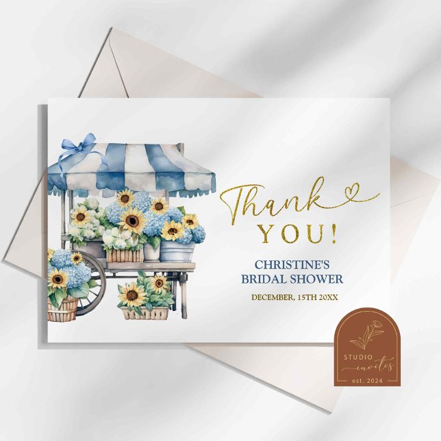 Blue Hydrangea Sunflower Thank You Card (Creator Uploaded)