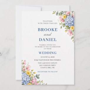 Blue Hydrangea Sweet Pea Spring Wedding Invitation