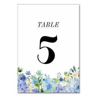 Blue Hydrangea Table Number Card - Table Five
