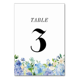 Blue Hydrangea Table Number Card - Table Three