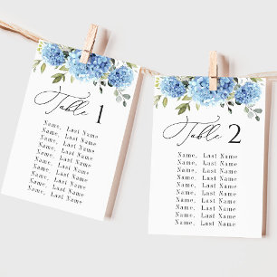 Blue Hydrangea Table Number Seating Chart Cards