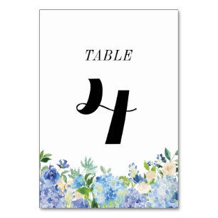 Blue Hydrangea Table Numbers Card - Table Four