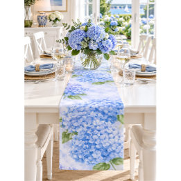 Blue Hydrangea Table Runner | Floral Table Linens