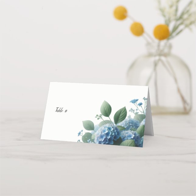 Blue Hydrangea Table Seating Numbers Place Card (Front)