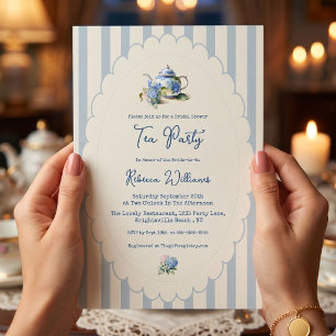 Blue Hydrangea Tea Party Bridal Shower Invitation