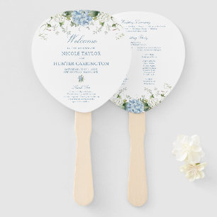 Blue Hydrangea Tear Drop Wedding Ceremony Program Hand Fan