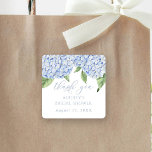 Blue Hydrangea Thank You Customised Bridal Shower Square Sticker<br><div class="desc">This beautiful design features blue hydrangea flowers and your custom text. Add your information using the template form. Use for any occasion.  The Customise Further feature can be used to access the advanced editing menu where you can change the font,  colours and layout of the text.</div>