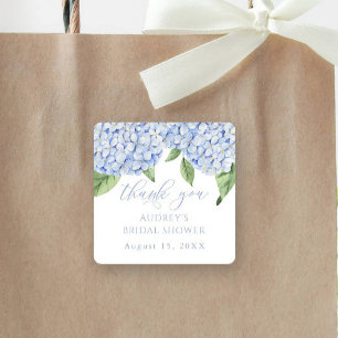Blue Hydrangea Thank You Customised Bridal Shower Square Sticker