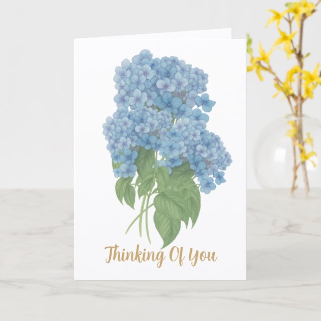 Blue Hydrangea Thinking of You Card (Yellow Flower)