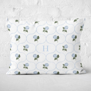 Blue Hydrangea Trellis Monogram Decorative Cushion