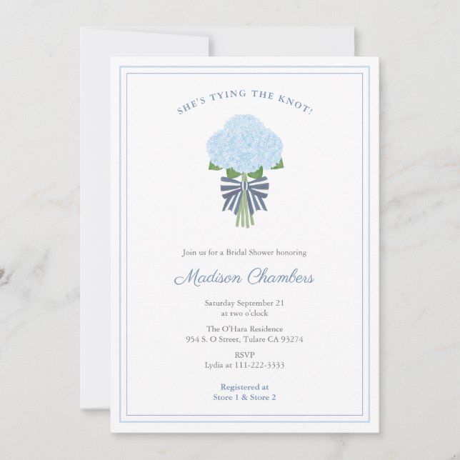 Blue Hydrangea Tying The Knot Bridal Shower Invitation (Front)