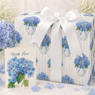 Blue Hydrangea Vase Elegant Floral Gift Wrapping Paper