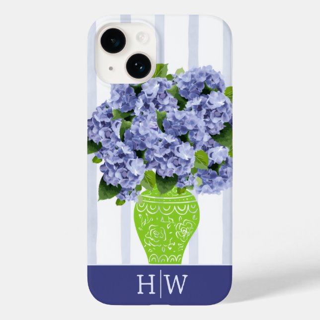  Blue Hydrangea Vase Stripe Monogram Coastal  Case-Mate iPhone Case (Back)