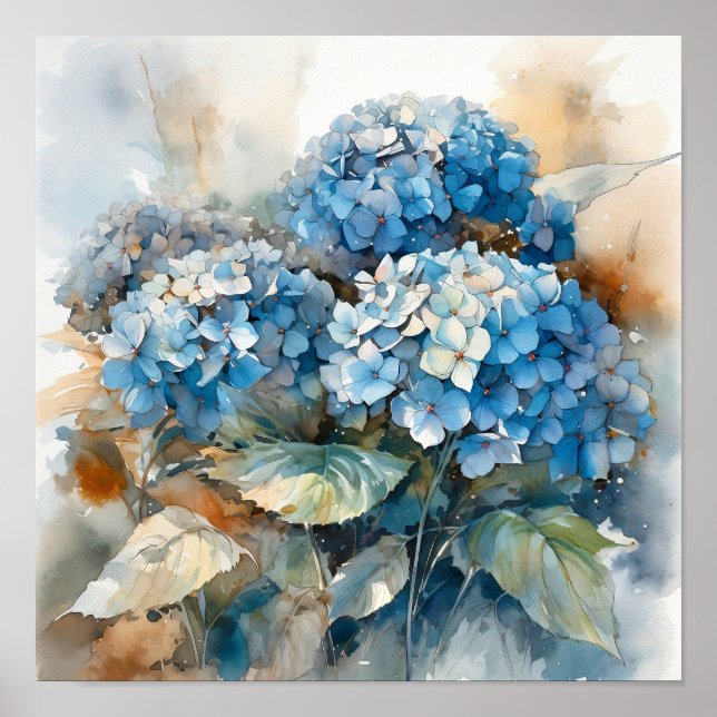 Blue Hydrangea Watercolor Art Print (Front)
