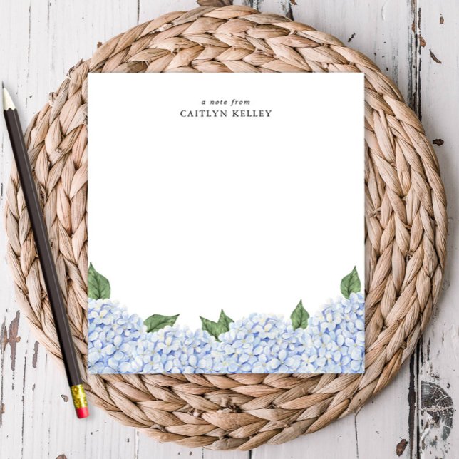 Blue Hydrangea Watercolor Border Personalised Notepad (Creator Uploaded)