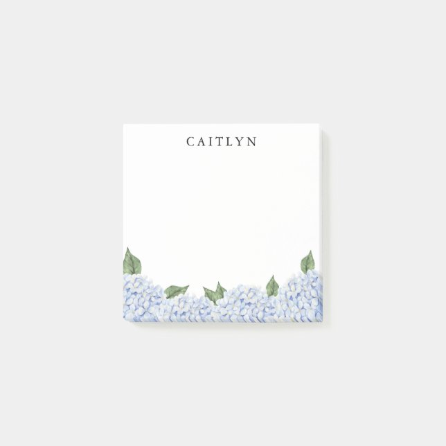 Blue Hydrangea Watercolor Border Personalised Post-it Notes (Front)