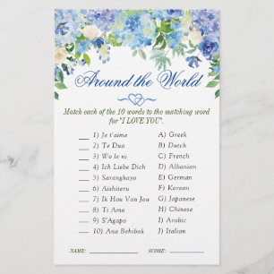 Blue Hydrangea Watercolor Bridal Shower Game