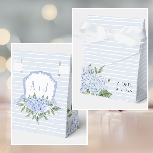 Blue Hydrangea Watercolor Crest and Flowers Custom Favour Box (Creator Uploaded)